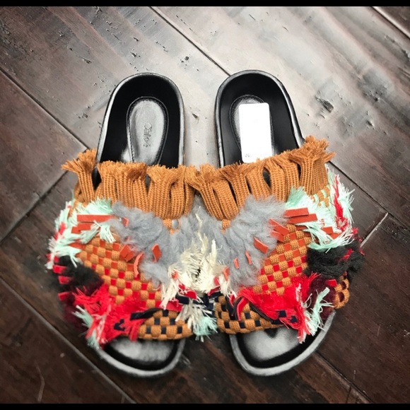 Chloe Kerenn Woven Leather Fringe Sandal Slide - Picture 4 of 11